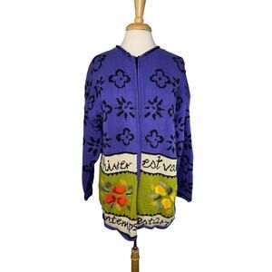 Vintage 80s 90s SAKS FIFTH AVENUE French Flowers Chunky Knit Cardigan Sz Medium